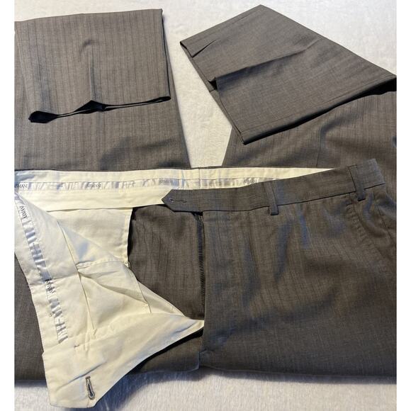 Armani Collezioni G-Line 42R 38x28 Slim Italian Cut Gray Blue Tan Stripe Suit - Picture 7 of 16
